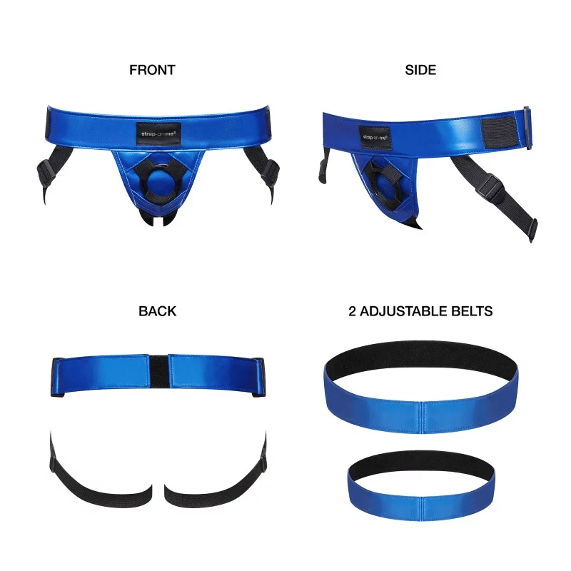 Leatherette Harness Curious – Metallic Blue (Strap - On - Me) - HeldInBliss