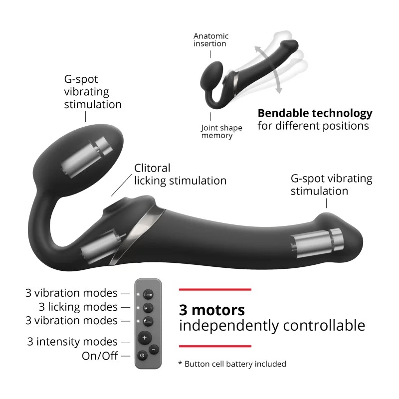 Multi - Orgasm Bendable Strap - On – M (Black) - HeldInBliss