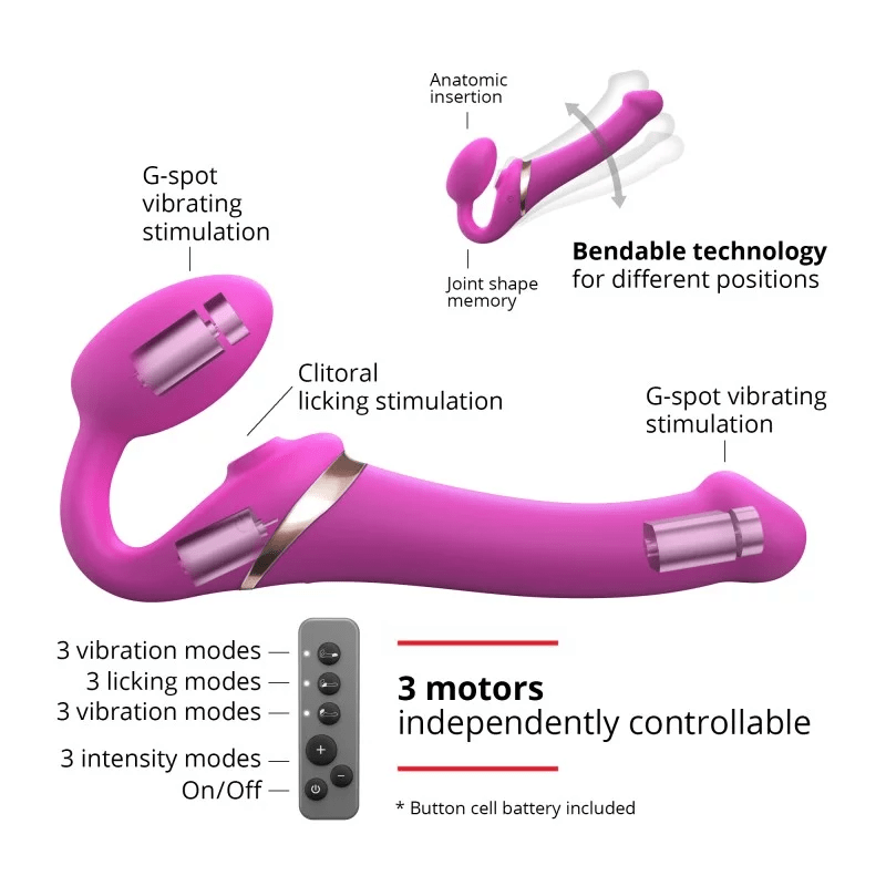 Multi Orgasm Bendable Strap - On – M – Fuchsia (Strap - On - Me) - HeldInBliss
