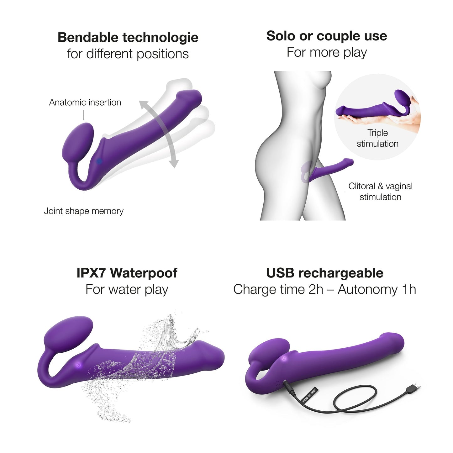 Strap - On - Me Vibrating Bendable Strap - On – L (Purple) - HeldInBliss