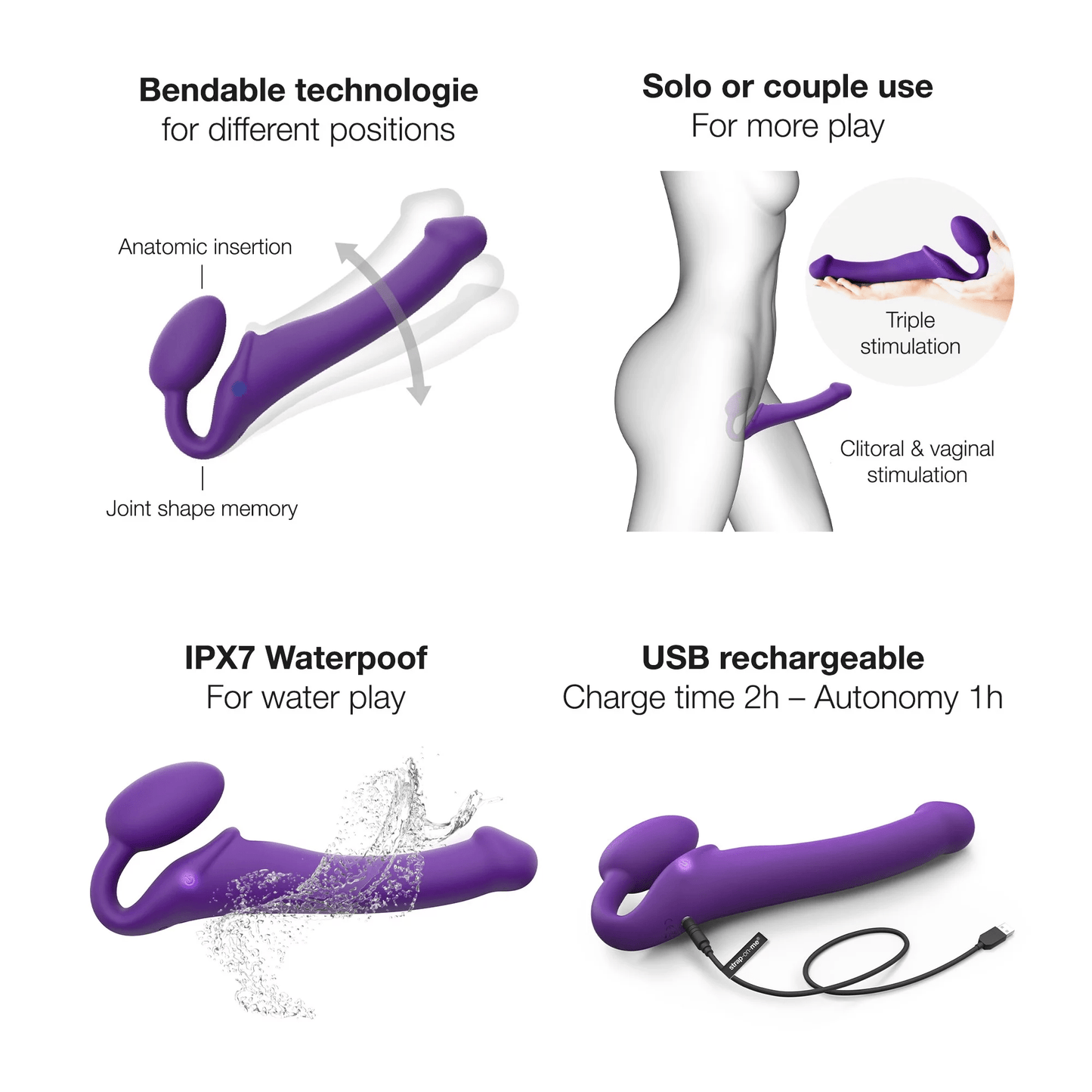 Strap - On - Me Vibrating Bendable Strap - On – M – Purple - HeldInBliss