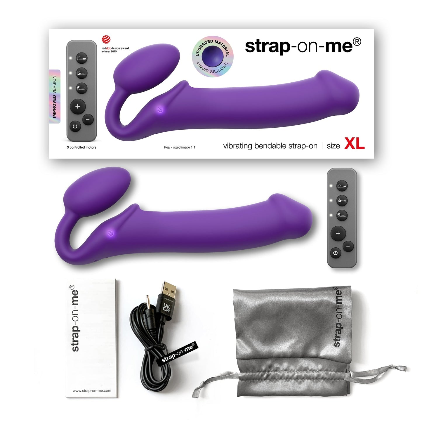 Strap - On - Me Vibrating Bendable Strap - On – XL – Purple - HeldInBliss