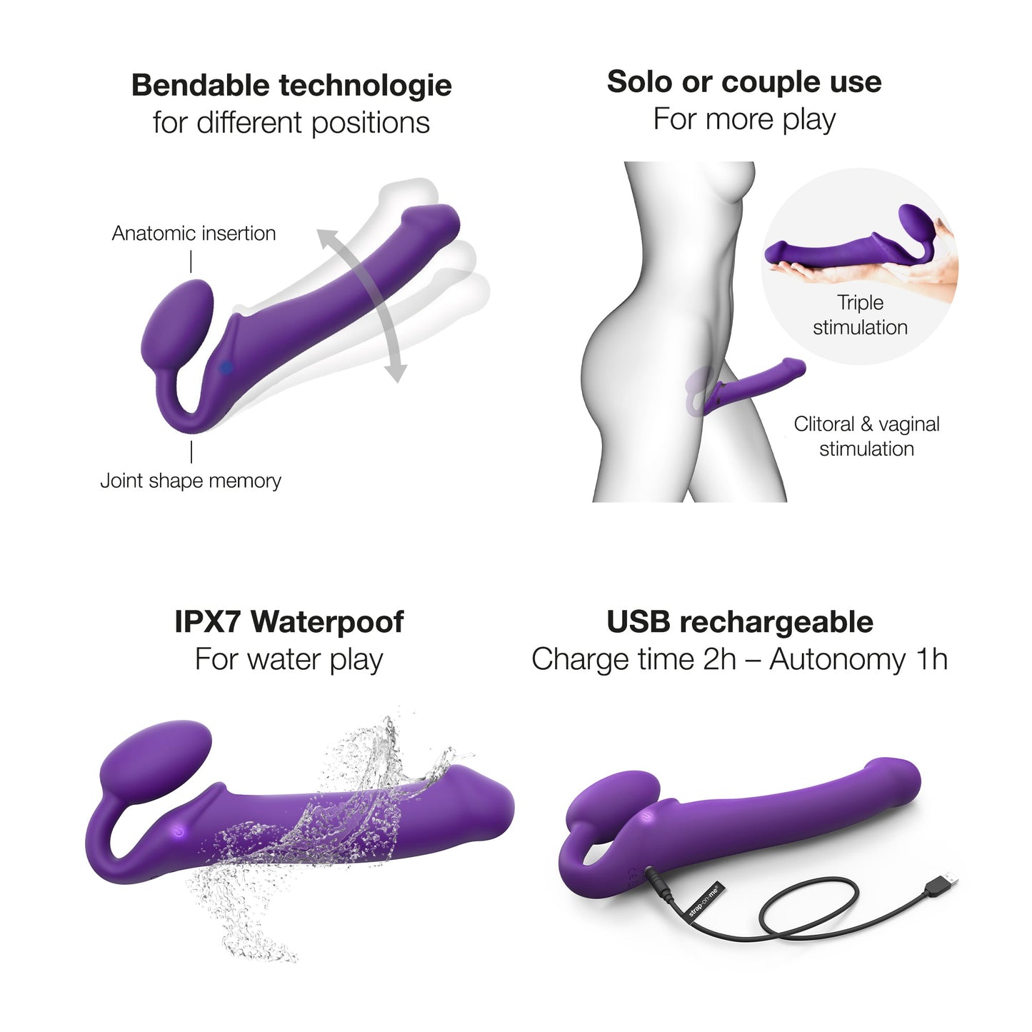 Strap - On - Me Vibrating Bendable Strap - On – XL – Purple - HeldInBliss