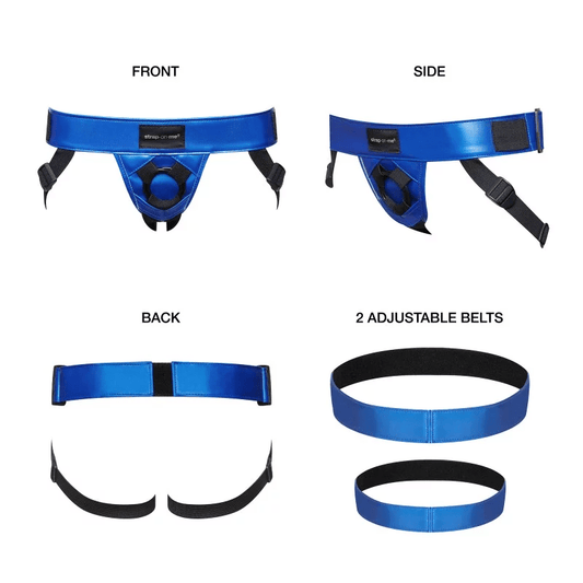 Leatherette Harness Curious – Metallic Blue (Strap - On - Me) - HeldInBliss
