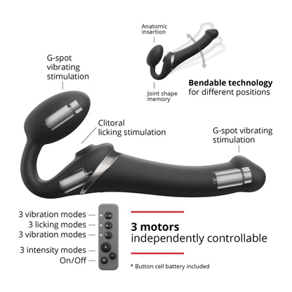 Multi - Orgasm Bendable Strap - On – M (Black) - HeldInBliss