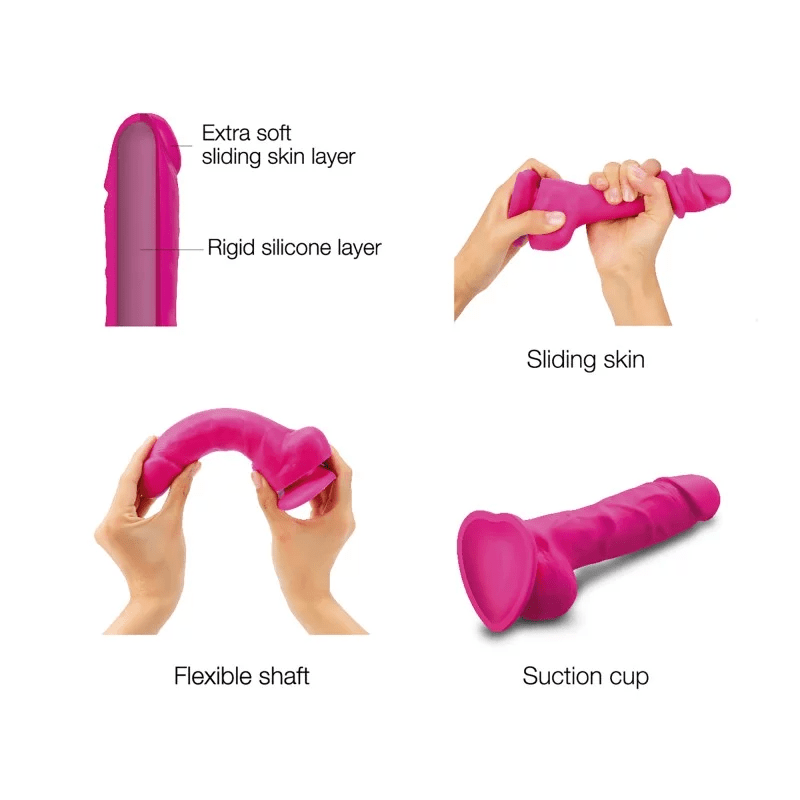 Realistic Sliding Skin Dildo – Fuchsia M - HeldInBliss